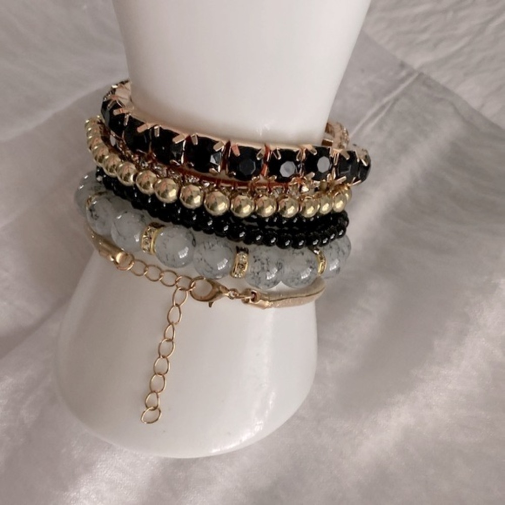 Bohemian Bracelet New Stretch Stackable Black & G… - image 1